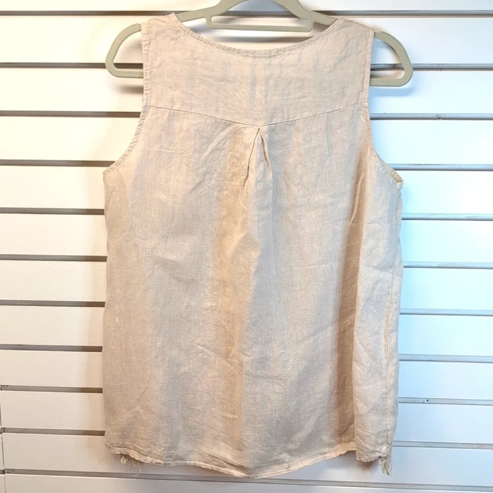 Valentina Naldi Beige Linen Sleeveless Tank with Fringe Hem L